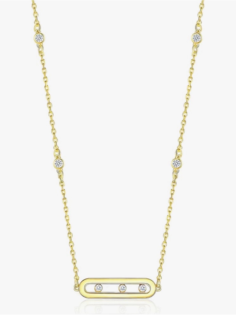 Delicate Gold Plated Bar Necklace with Accent CZ Stones - Women's Jewelry